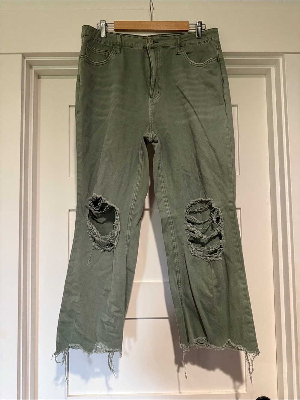 Olive Green Distressed Ripped Jeans